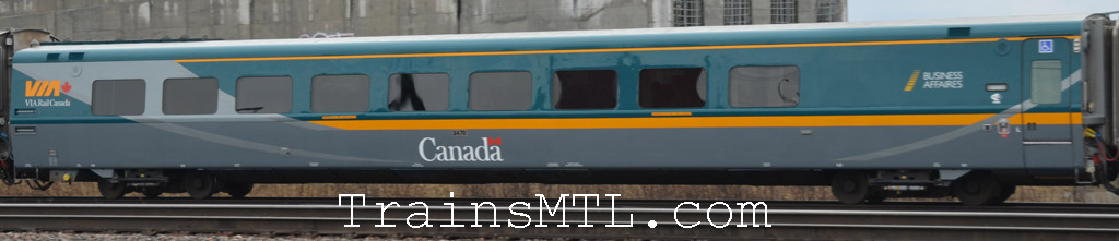 Passenger car VIA 3470 left side with new colors  / Wagon de passager VIA 3470 coté gauche avec nouvelle couleurs